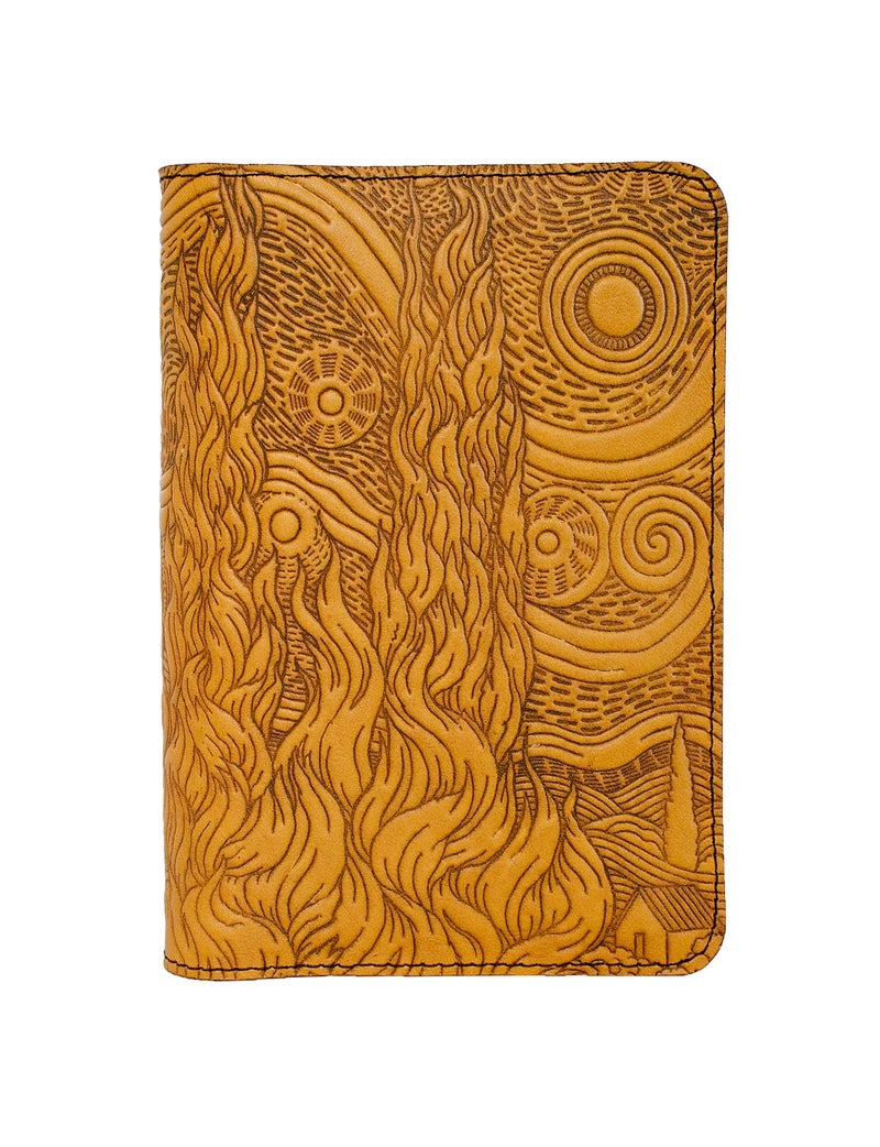 Oberon Design Van Gogh Sky Pocket Notebook Cover, Fits Many 5.5 x 3.5 Inch Notebooks, Embossed Genuine Leather, Marigold Color, Made in The USA - Image 1